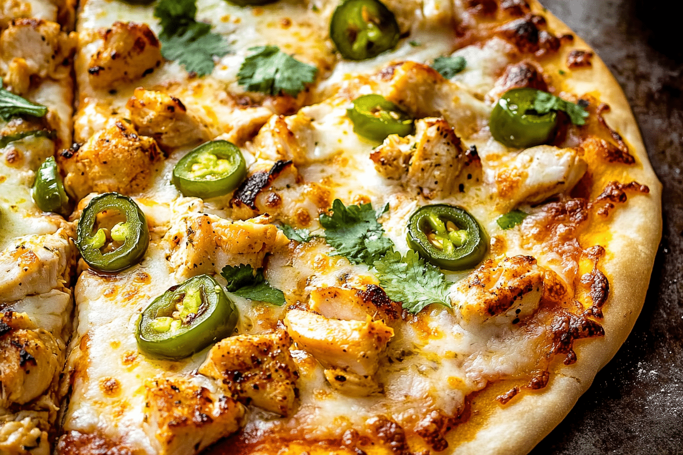 Spicy Chicken and Pickled Jalapeno Pizza