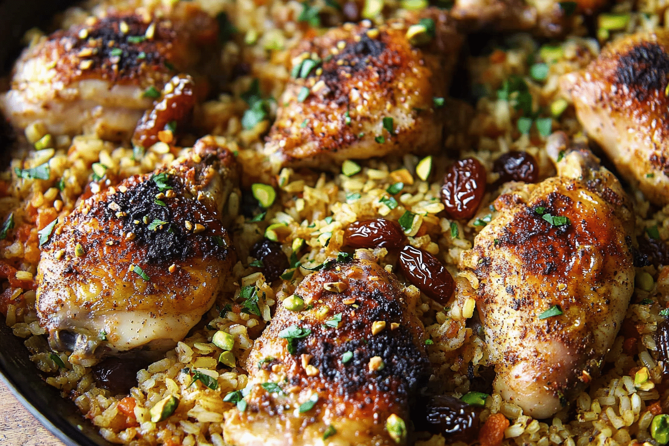 Harissa-Spiced Chicken and Rice with Dates & Pistachios