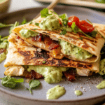 Black Pepper Chicken and Salami Quesadillas with Avocado Basil Ranch