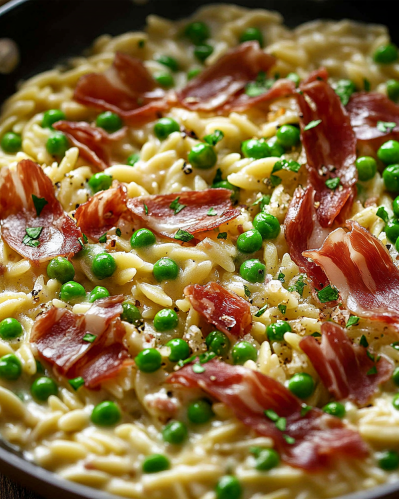 Creamy Orzo with Peas & Prosciutto