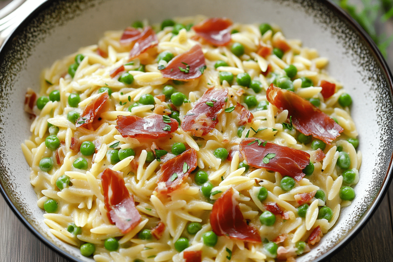 Creamy Orzo with Peas & Prosciutto
