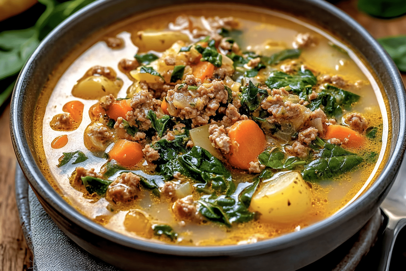 Italian Sausage Potato Soup with Carrots & Spinach