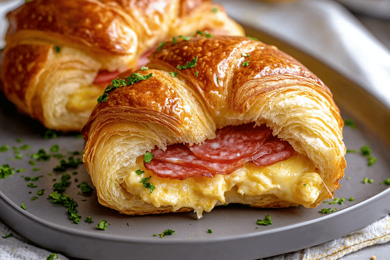 Salami and Cheese Croissant Breakfast Sandwiches