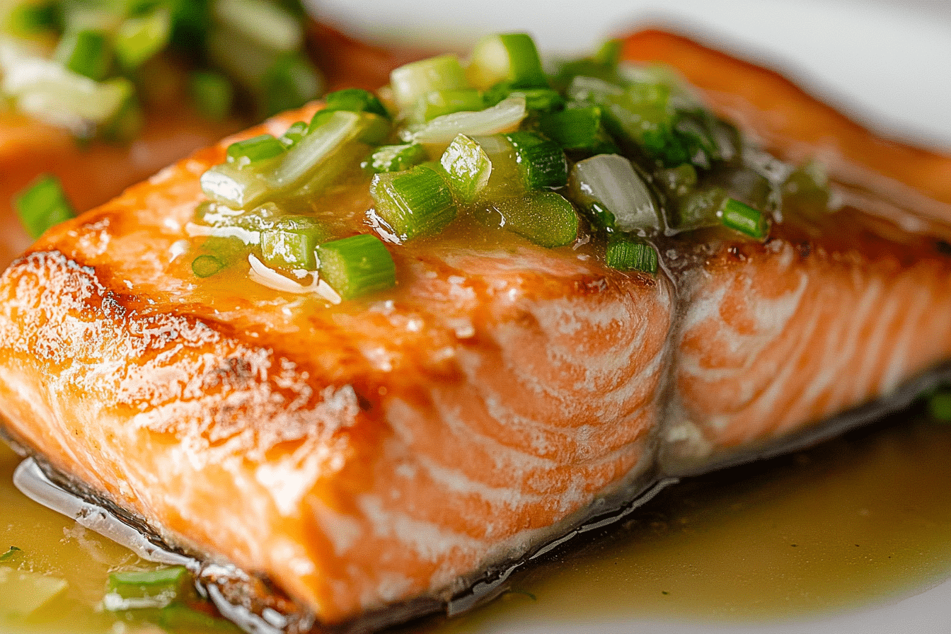 Baked Salmon with Ginger Scallion Sauce