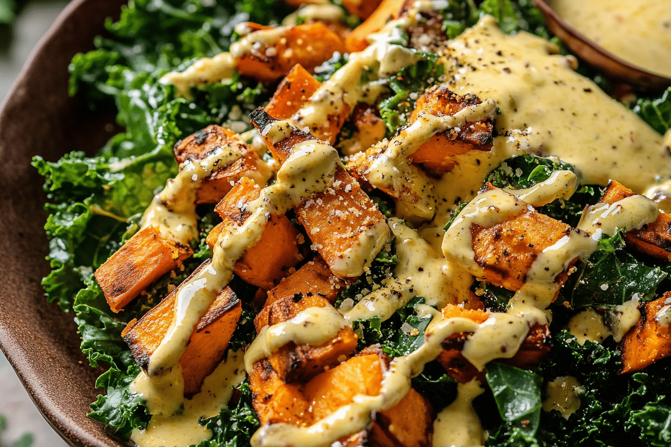 Sweet Potato Kale Salad with Honey Mustard