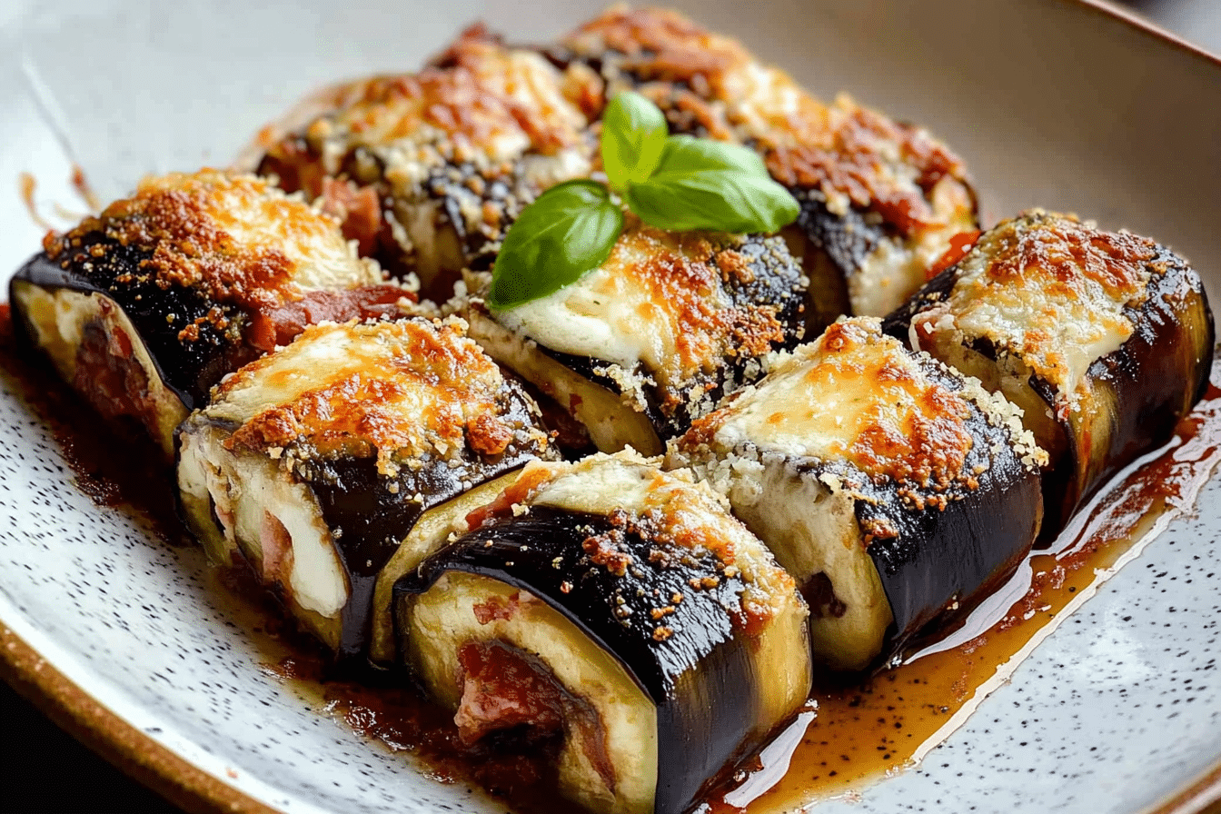 Eggplant Rolls with Mozzarella and Prosciutto (Low Carb)