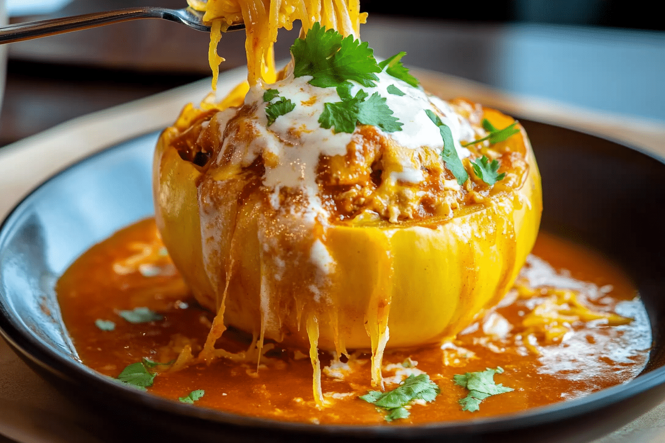 Chicken Enchilada Stuffed Spaghetti Squash
