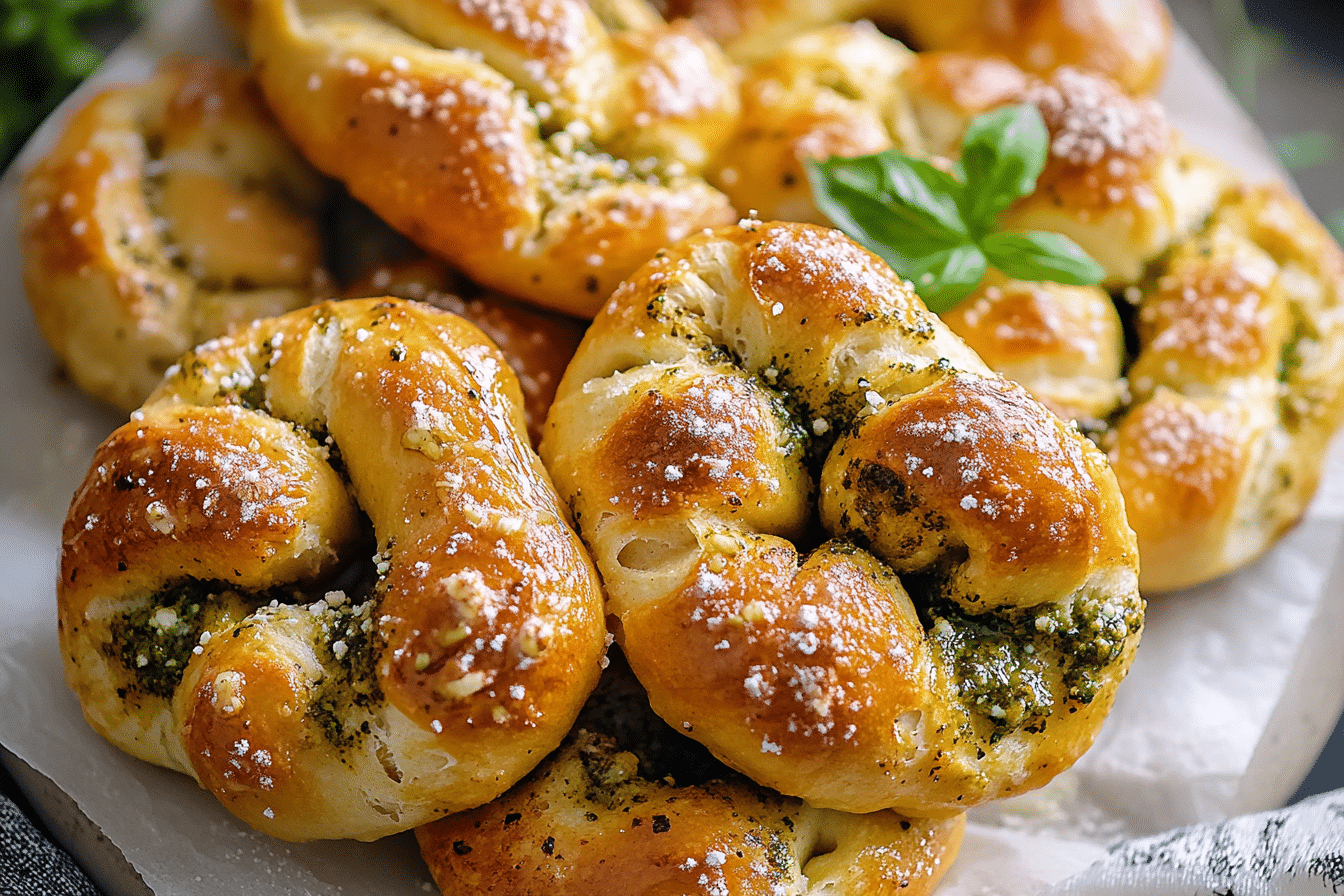 Pesto Garlic Butter Pretzel Knots