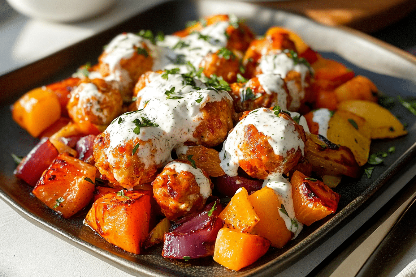 Buffalo Chicken Meatballs & Roasted Veggies