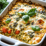 Caprese Pesto Orzo Bake