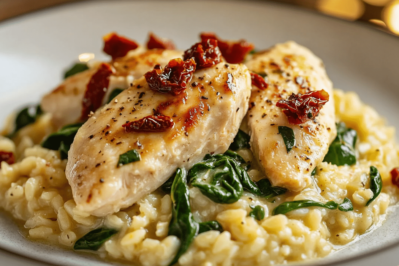 Delicious Chicken Risotto with Spinach and Sun-Dried Tomatoes