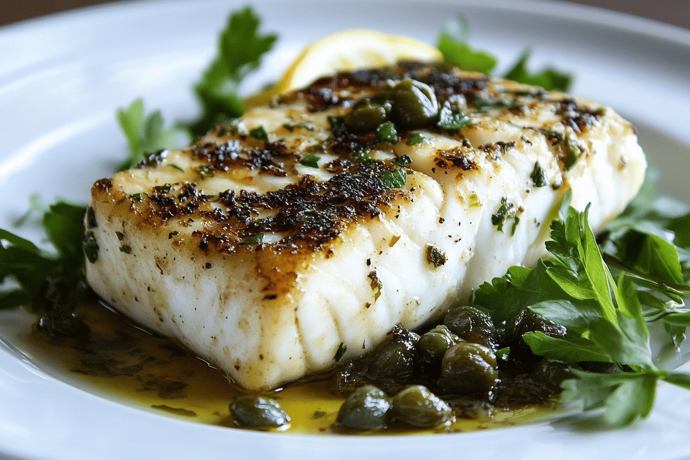 Pan-Broiled Halibut with Lemon & Capers