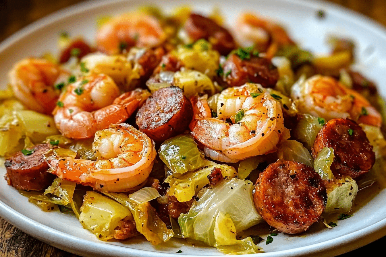 Fried Cabbage with Shrimp & Sausage