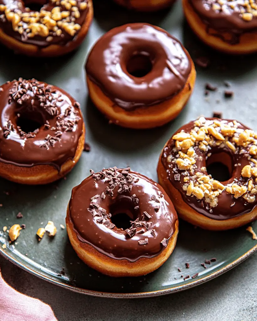Chocolate Glazed Peanut Butter Banana Doughnuts
