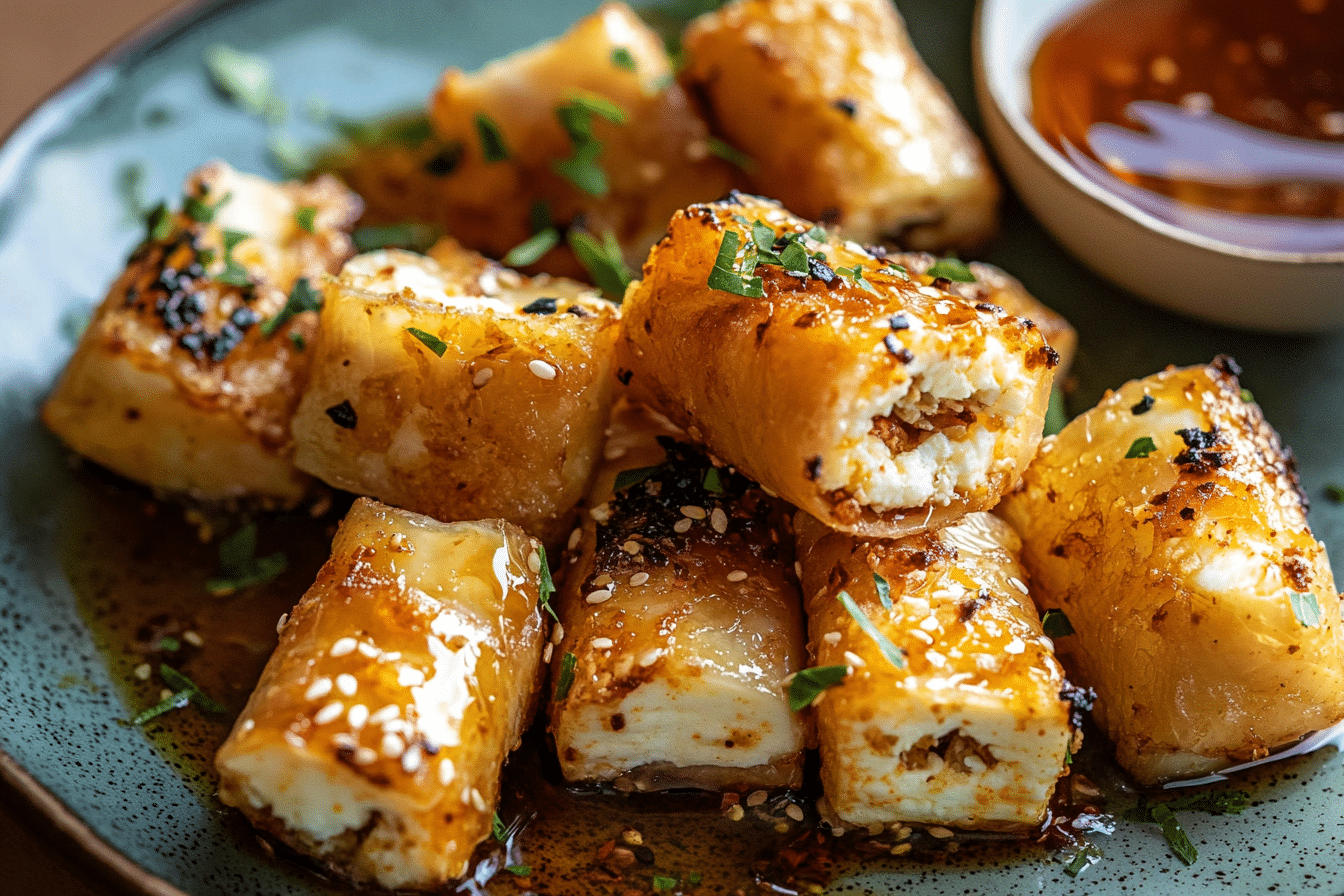 Oven-Fried Feta Rolls with Chili Honey