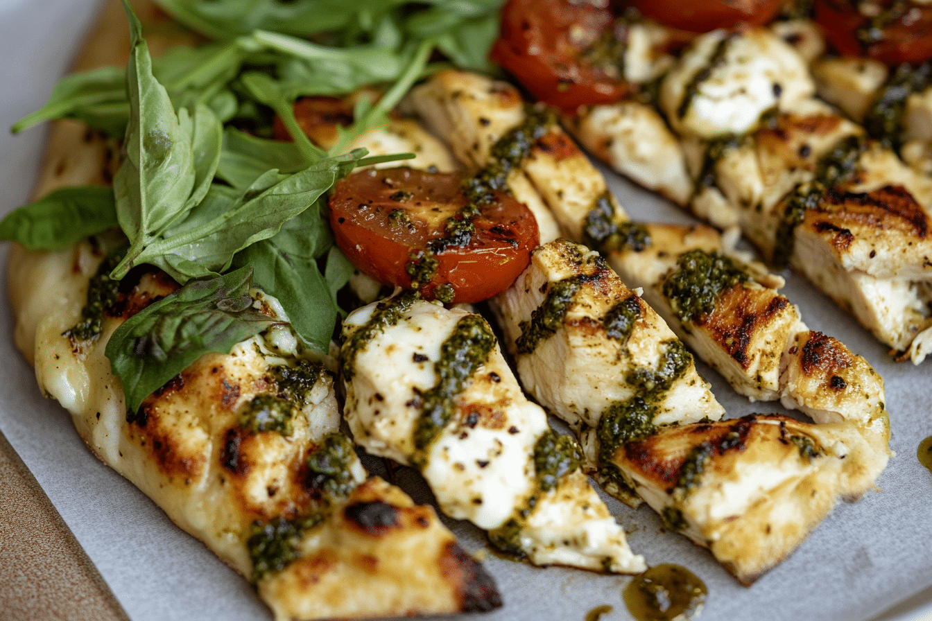 Pesto Chicken and Fresh Mozzarella Flatbread