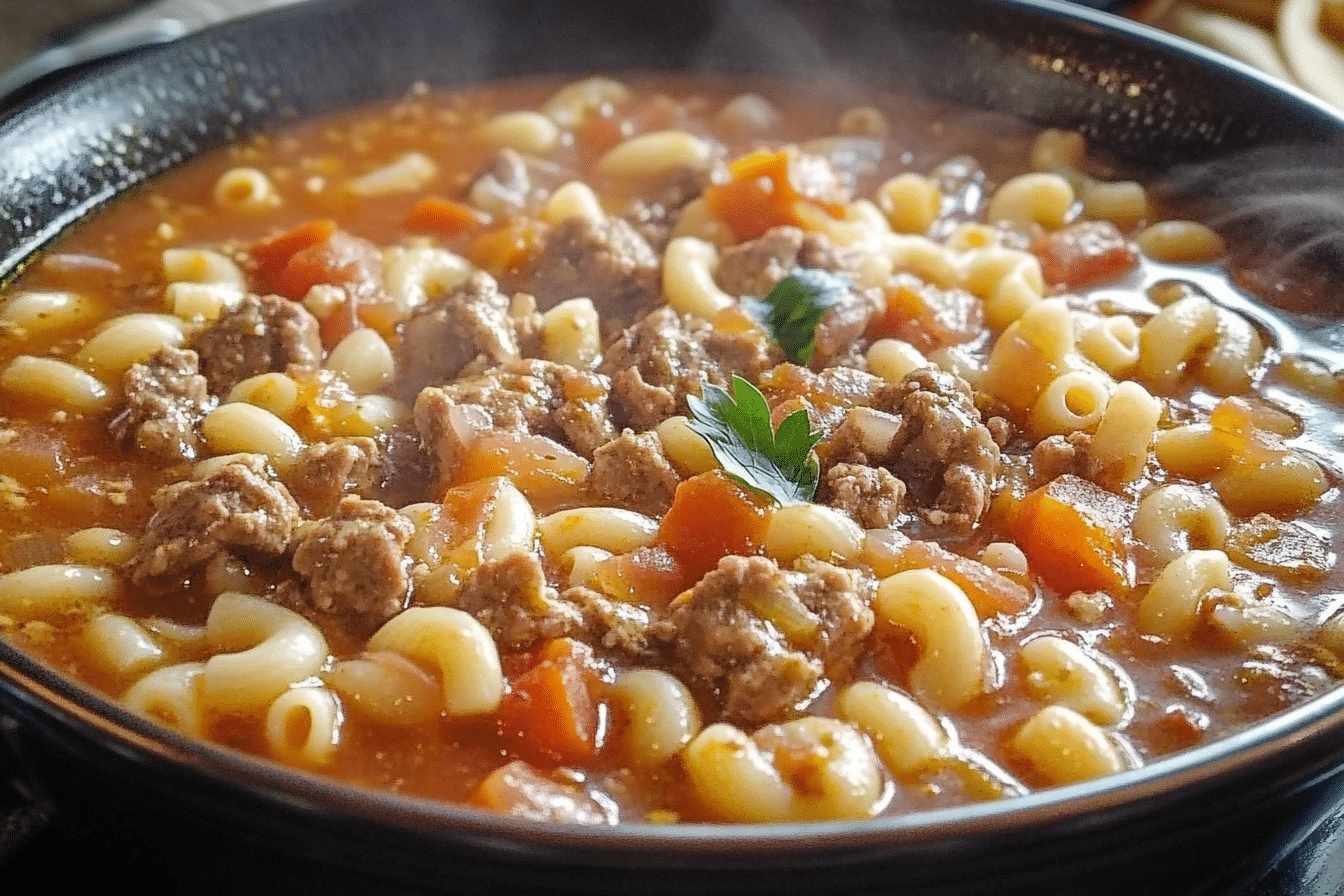 One-Pot Beef Macaroni Soup