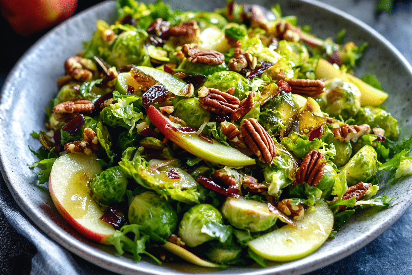 Shaved Brussels Sprouts Salad with Apples and Candied Pecans