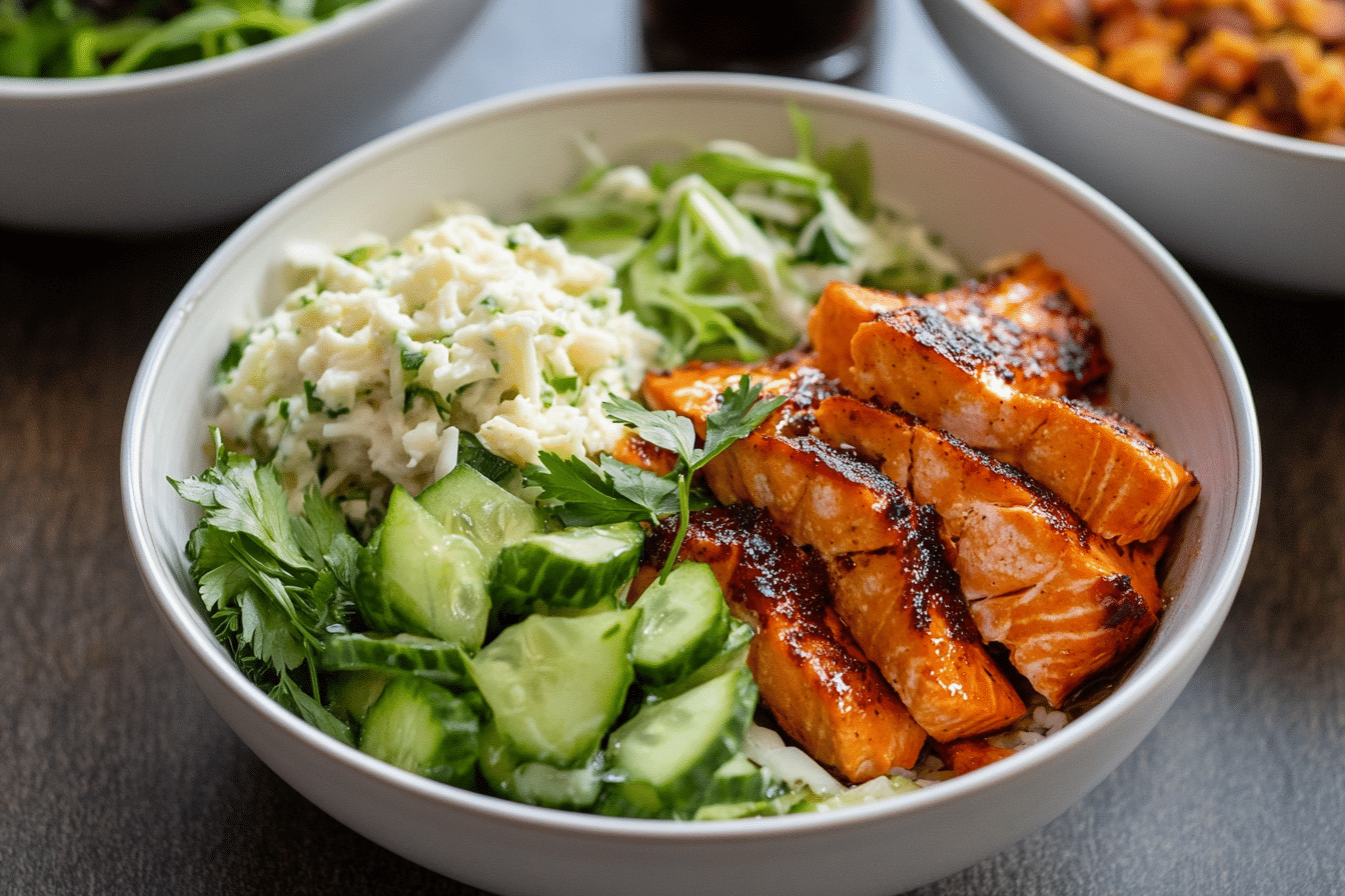 Spicy Honey Harissa Salmon Bowls