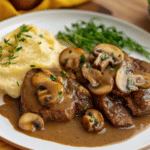 Easy Crock Pot Cubed Steak with Mushroom Gravy
