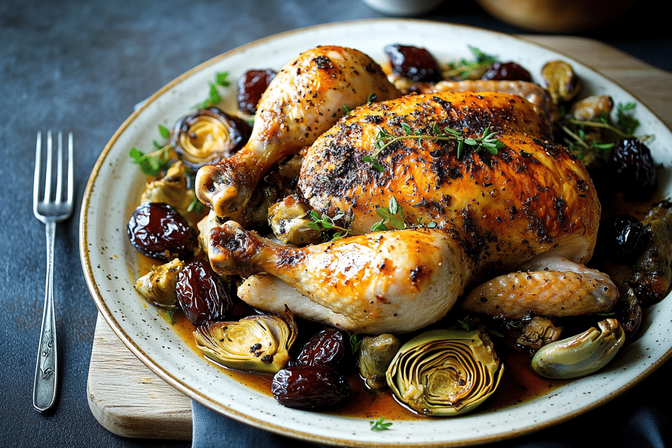 Roast Chicken with Dates & Artichokes