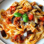 Caramelized Onion, Tomato, and Eggplant Pasta