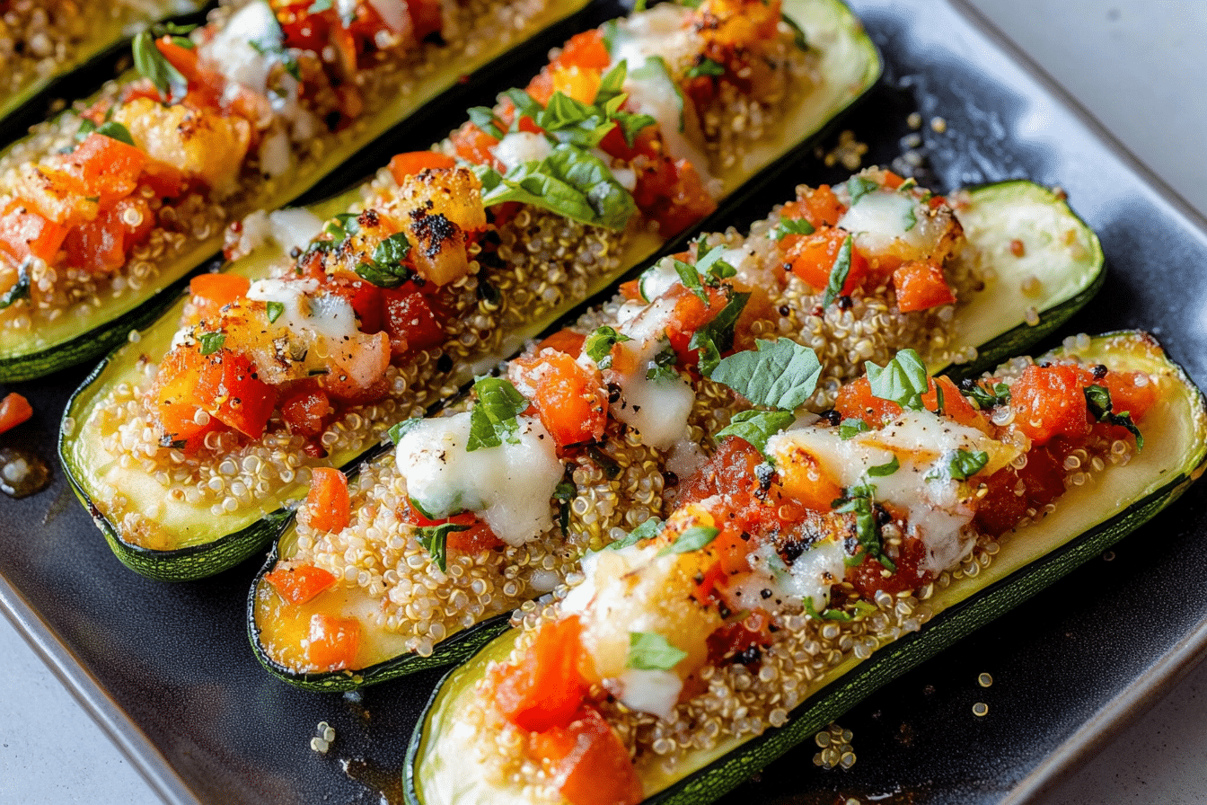 Bruschetta Quinoa Zucchini Boats