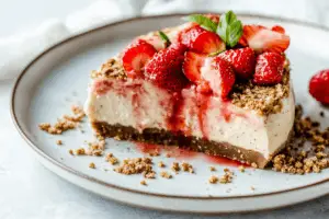 Gluten Free & Vegan Strawberry Cheesecake (with Oat Milk)