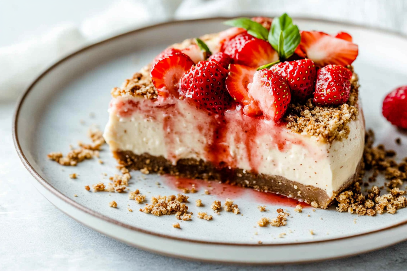 Gluten Free & Vegan Strawberry Cheesecake (with Oat Milk)