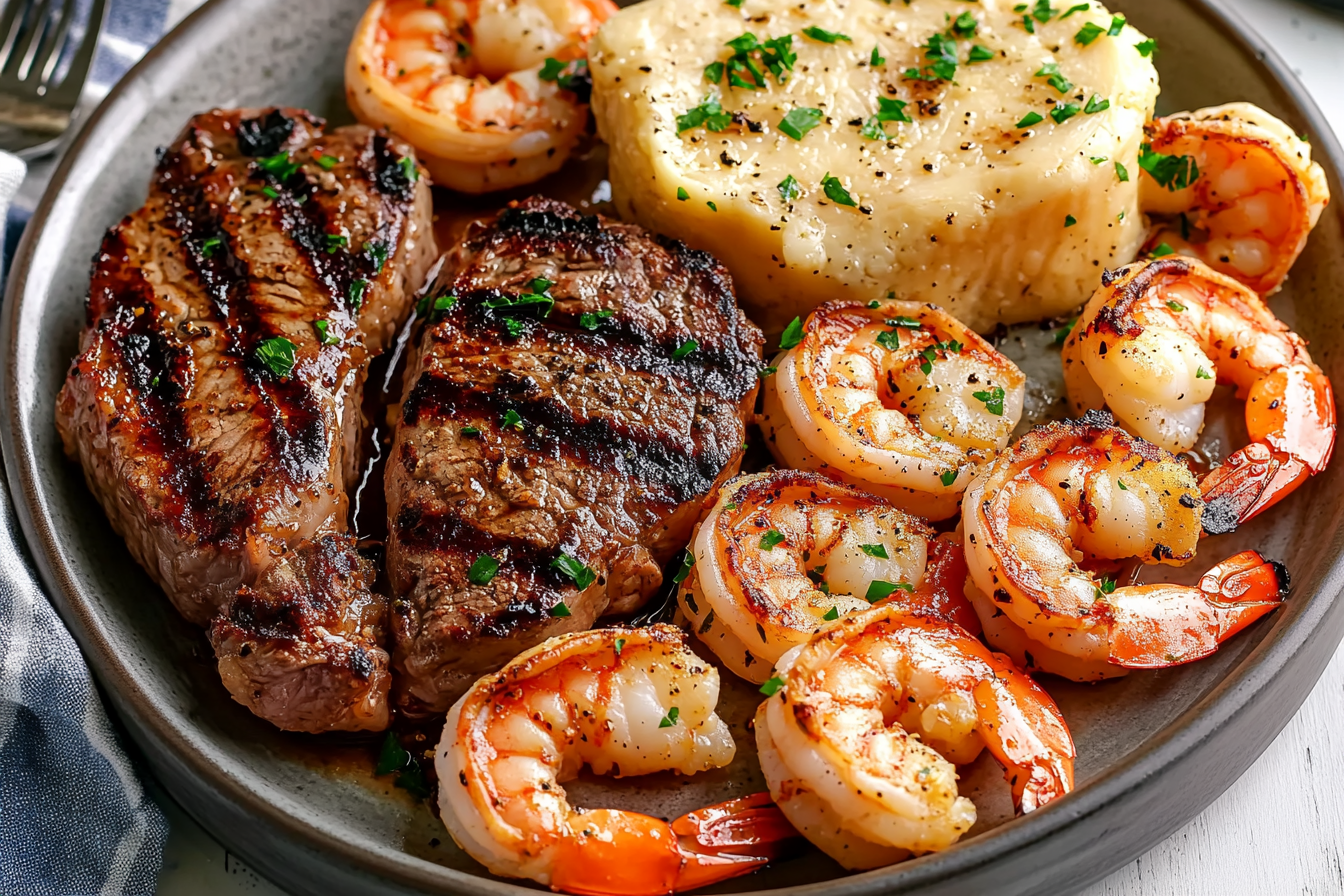 Garlic Butter Grilled Steak and Shrimp