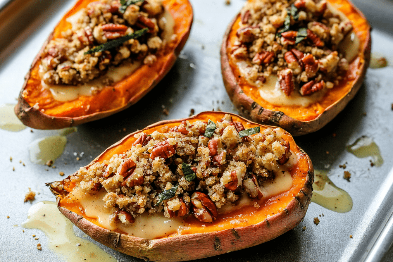 Twice Baked Sweet Potatoes with Pecan Streusel