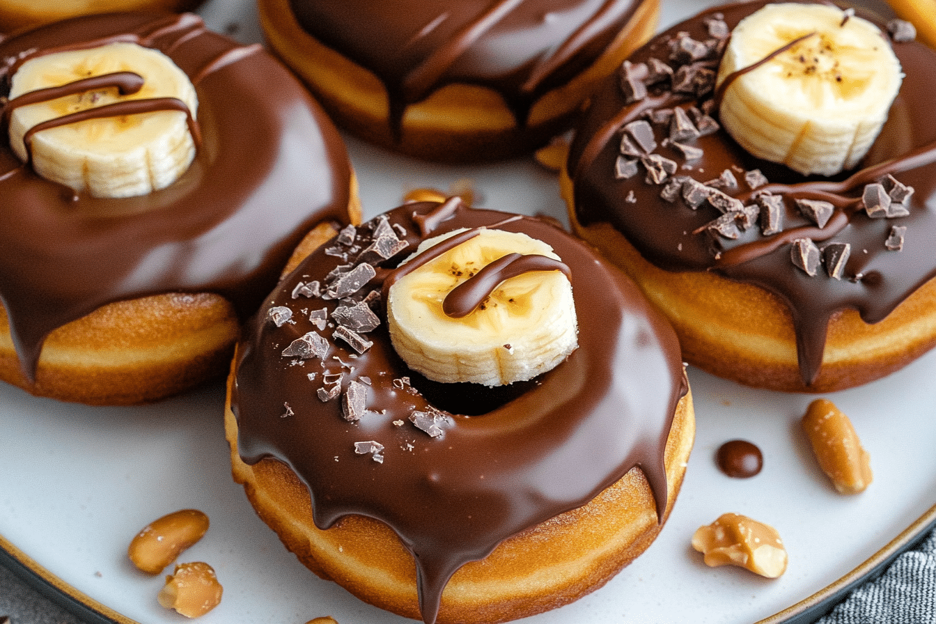 Banana Pancake Donuts with Chocolate Peanut Butter Frosting