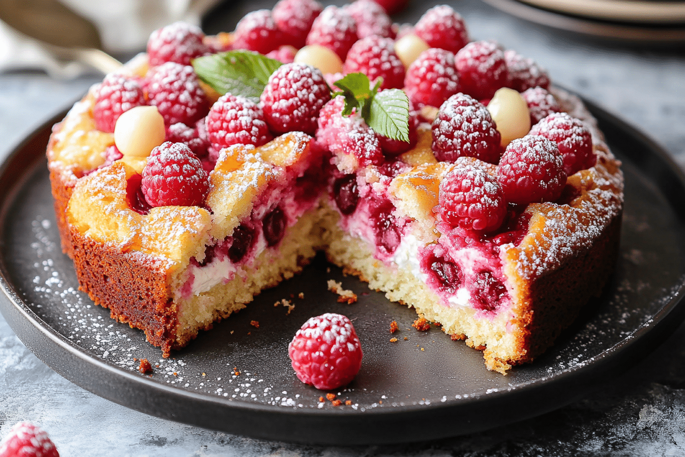 Raspberry and White Chocolate Greek Yogurt Cake