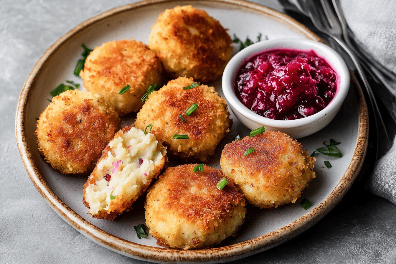 Mashed Potato Croquettes with Cranberry Mayo