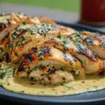 Grilled Stuffed Chicken with Cream Sauce