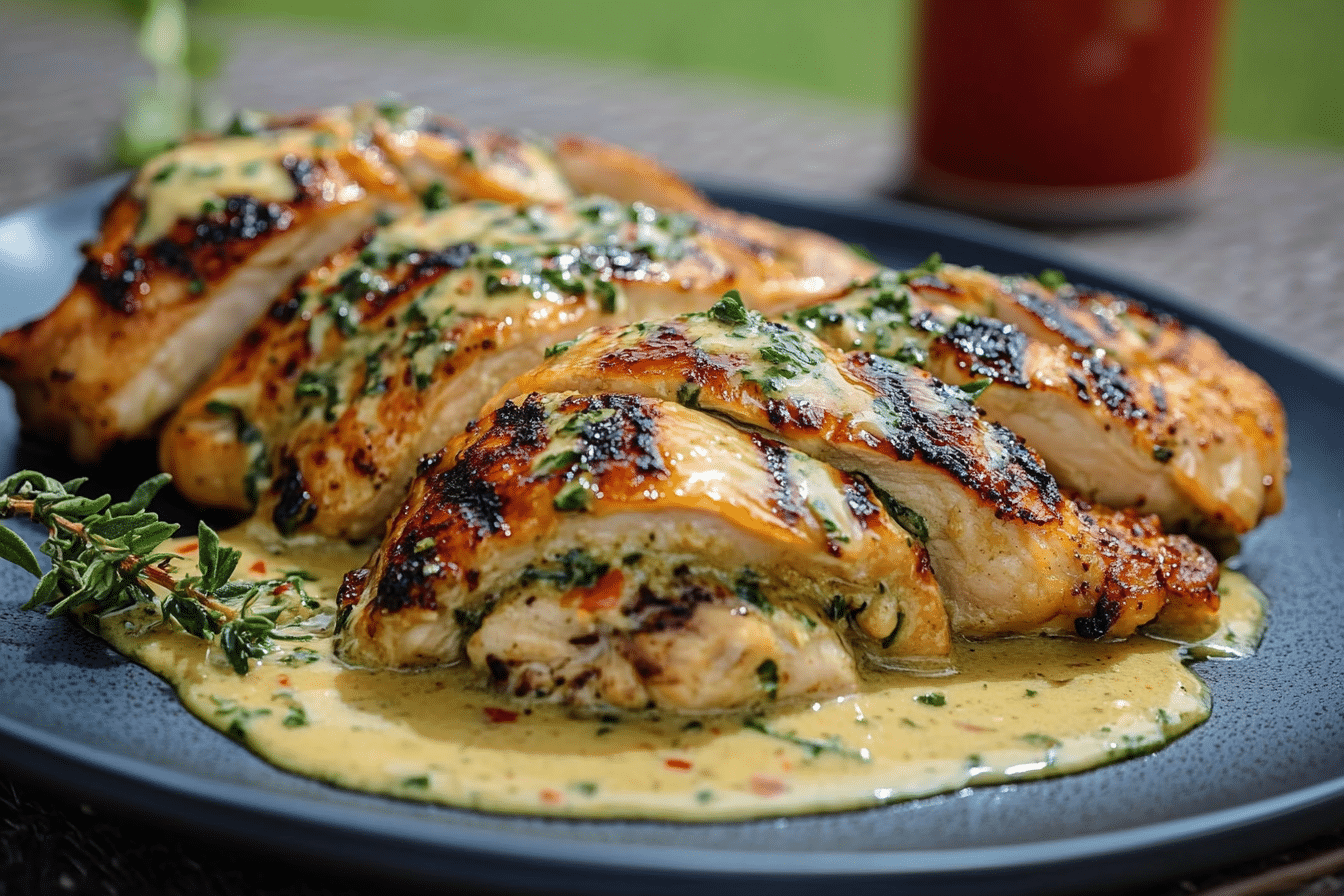 Grilled Stuffed Chicken with Cream Sauce