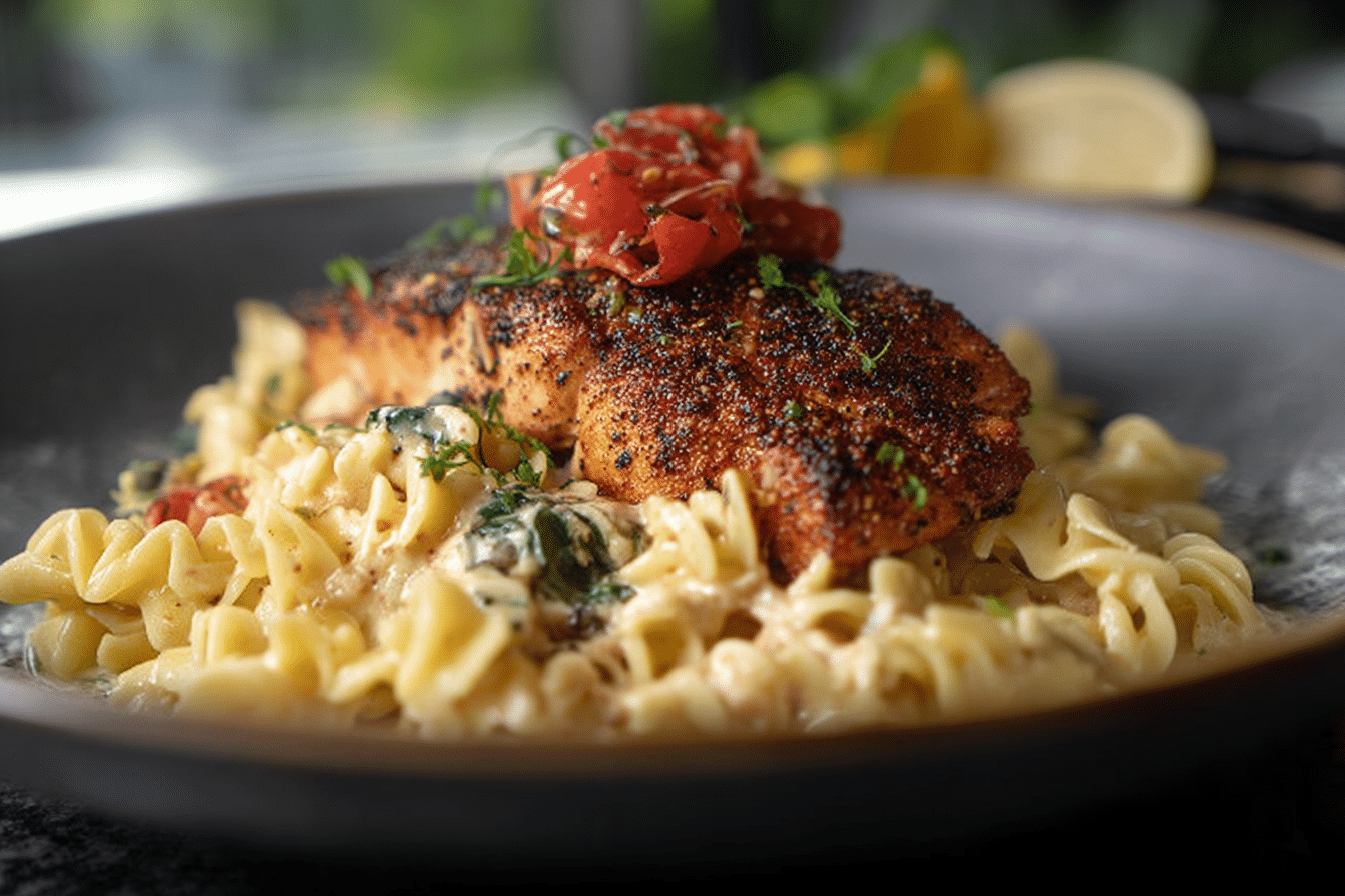Tuscan Salmon with Mafaldine Pasta