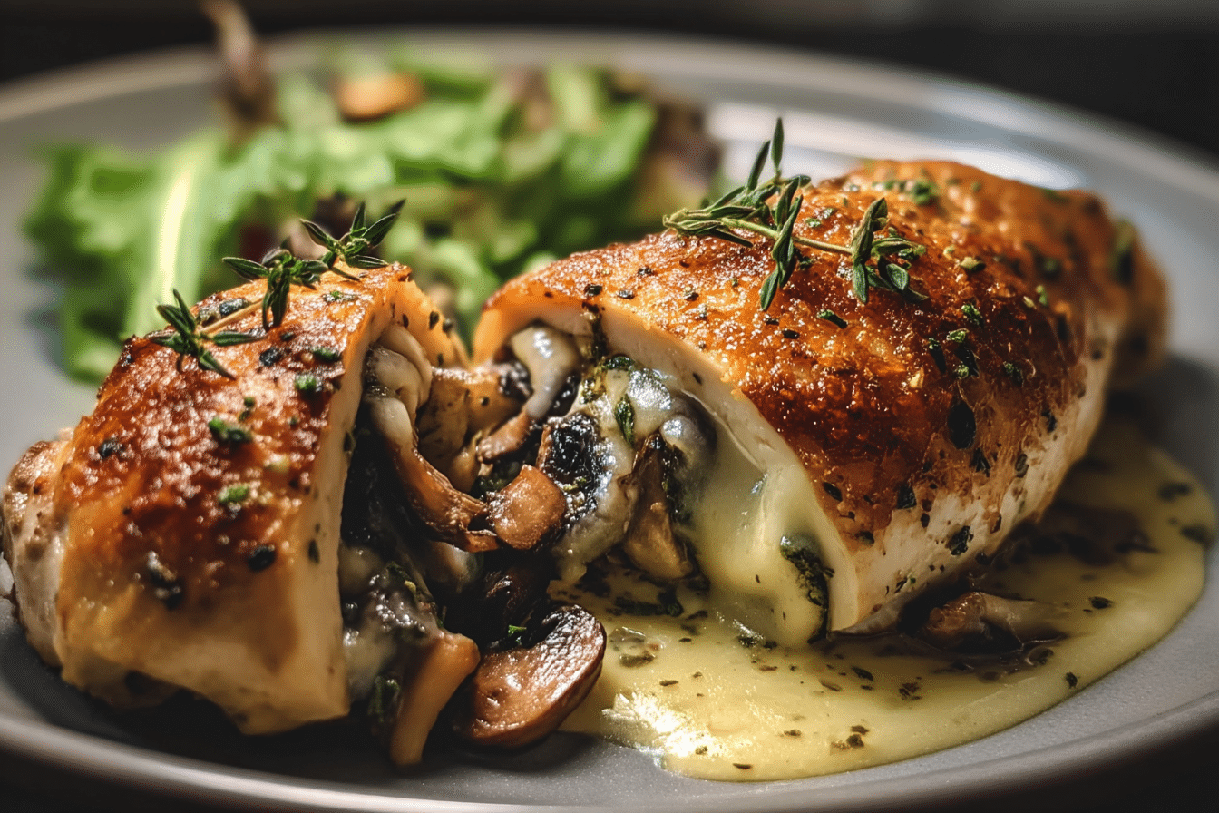 Cheesy Garlic Butter Mushroom Stuffed Chicken