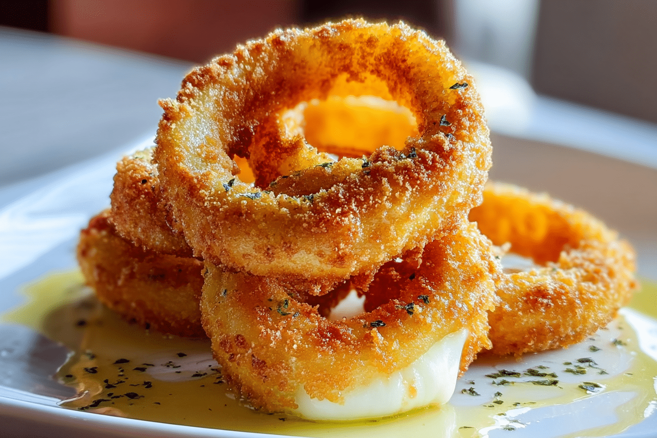 Mozzarella-Stuffed Onion Rings with Garlic Butter