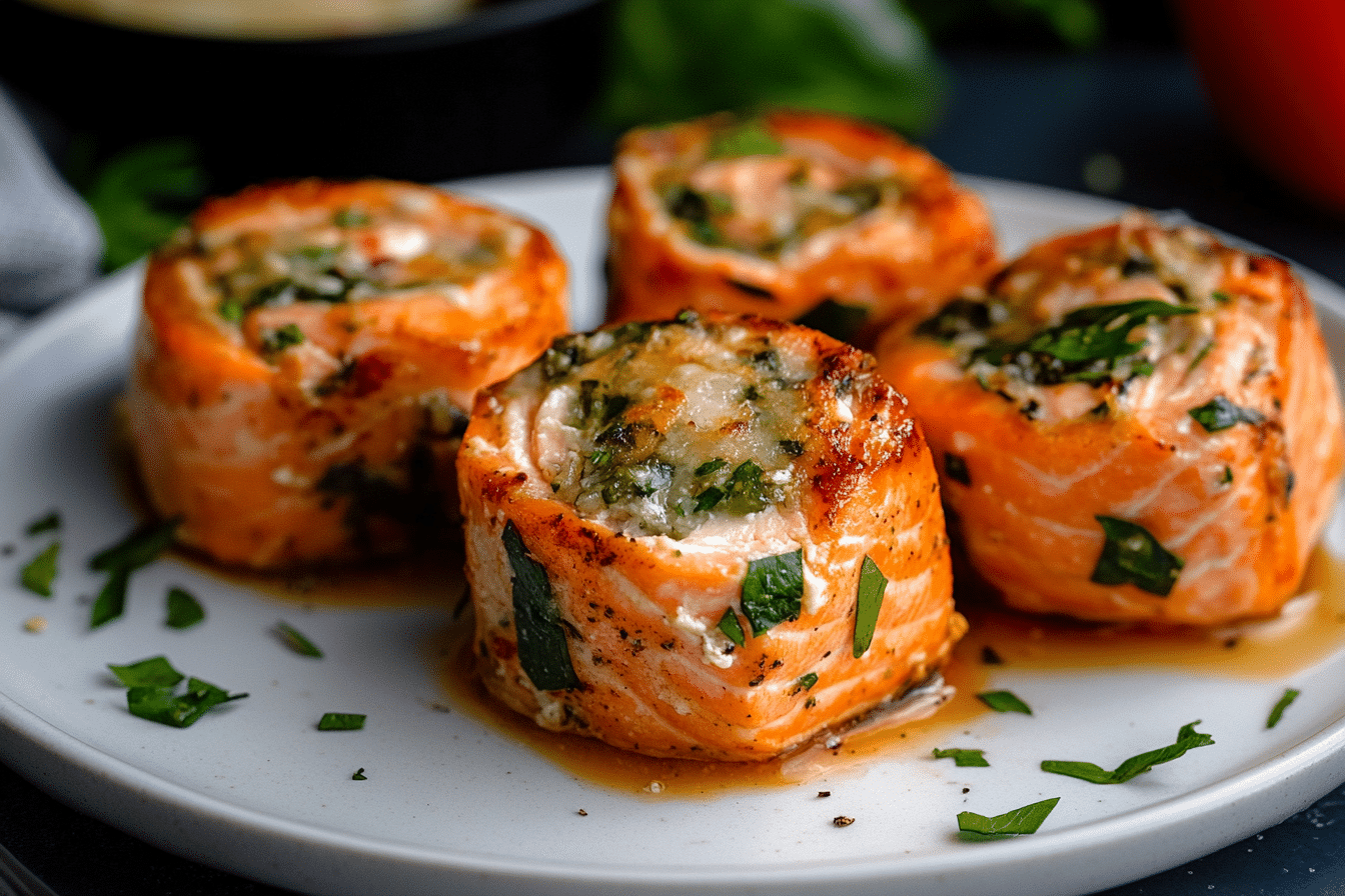 Stuffed Air Fryer Salmon Pinwheels