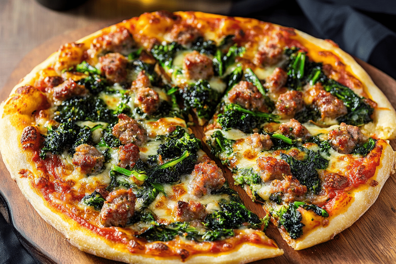 Turkey Sausage and Broccoli Rabe Pizza