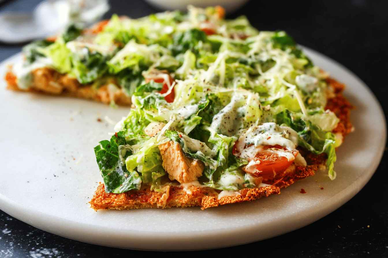 High Protein Chicken Caesar Salad Pizza