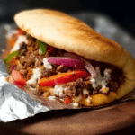 Homemade Hamburger Peppers and Onion Gyros