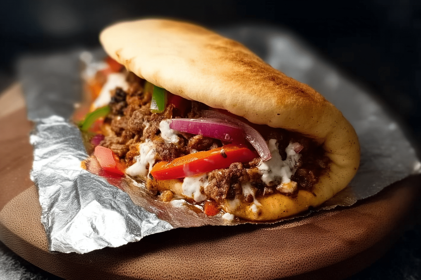 Homemade Hamburger Peppers and Onion Gyros