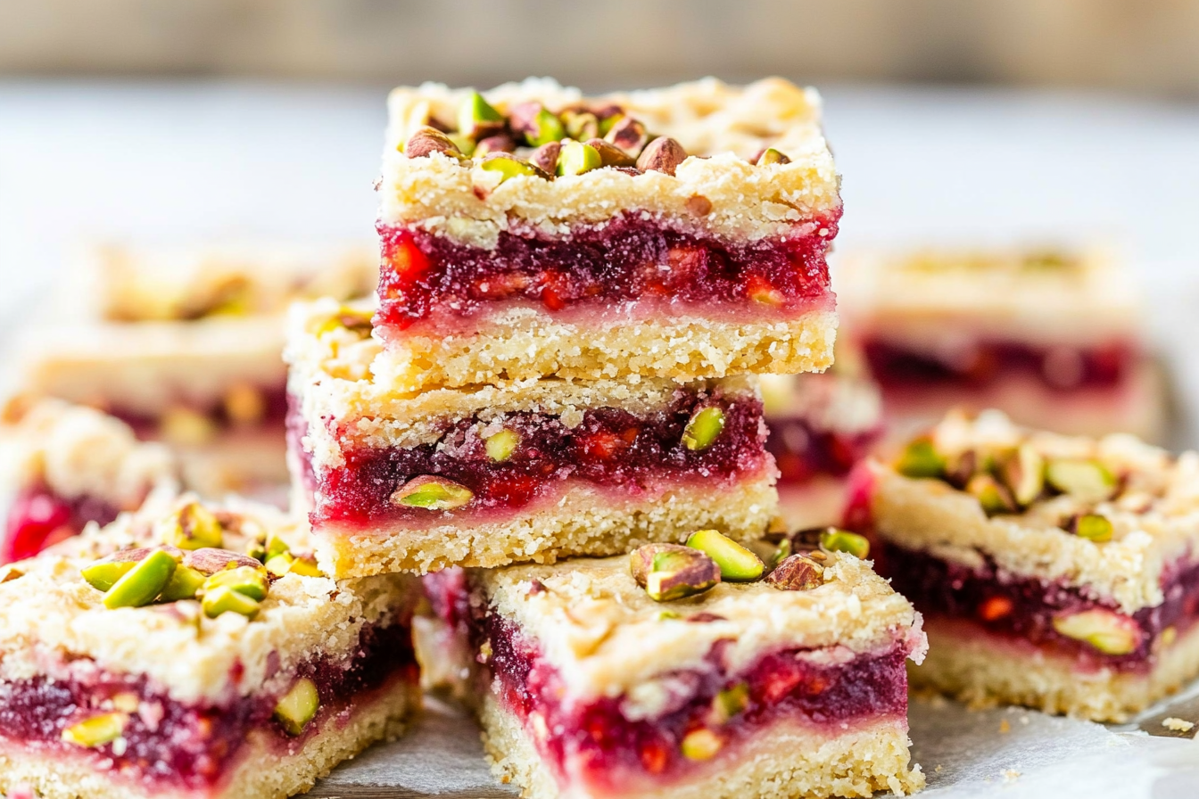 Pistachio Raspberry Shortbread Bars