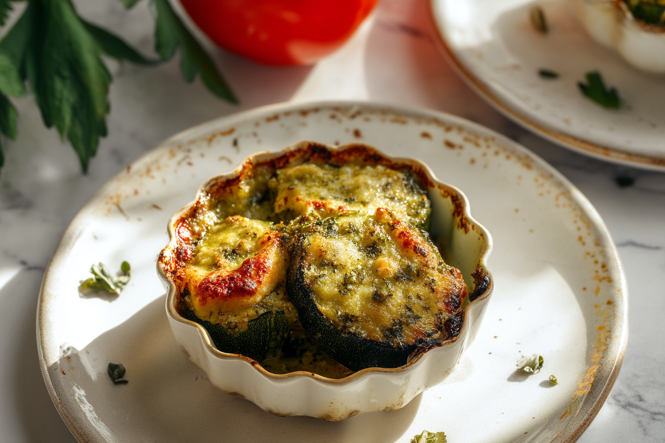 Zucchini Pesto Parmesan Bakes
