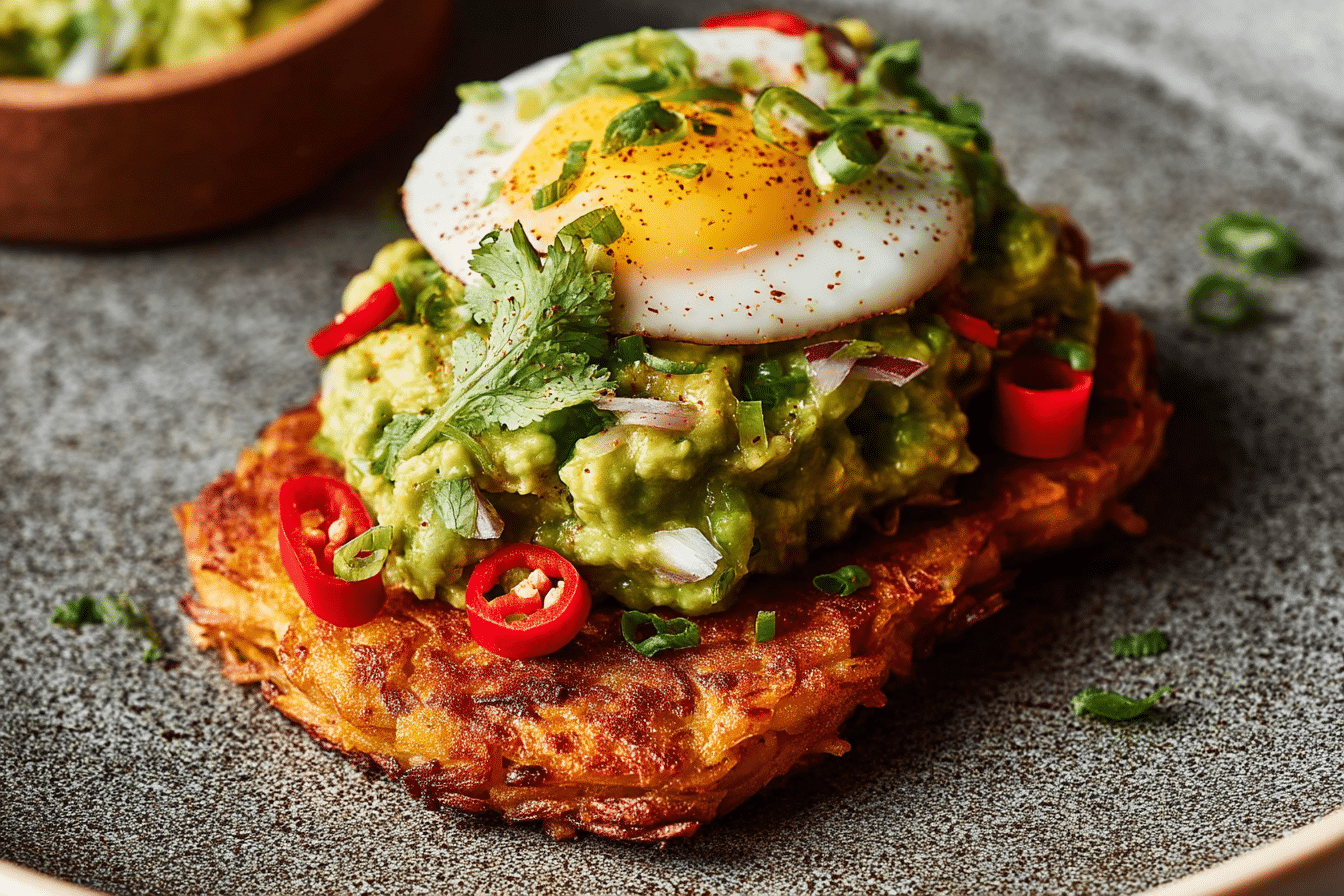 Spicy Smashed Avocado Hash Brown Toasts