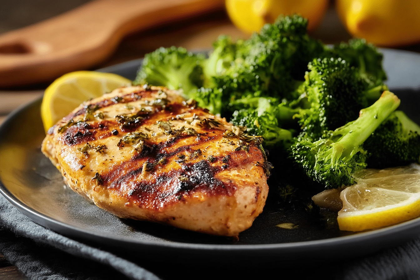 Grilled Lemon Garlic Chicken with Roasted Broccoli