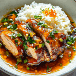 Caramelised Soy Chicken in Garlic Ginger Broth with Rice