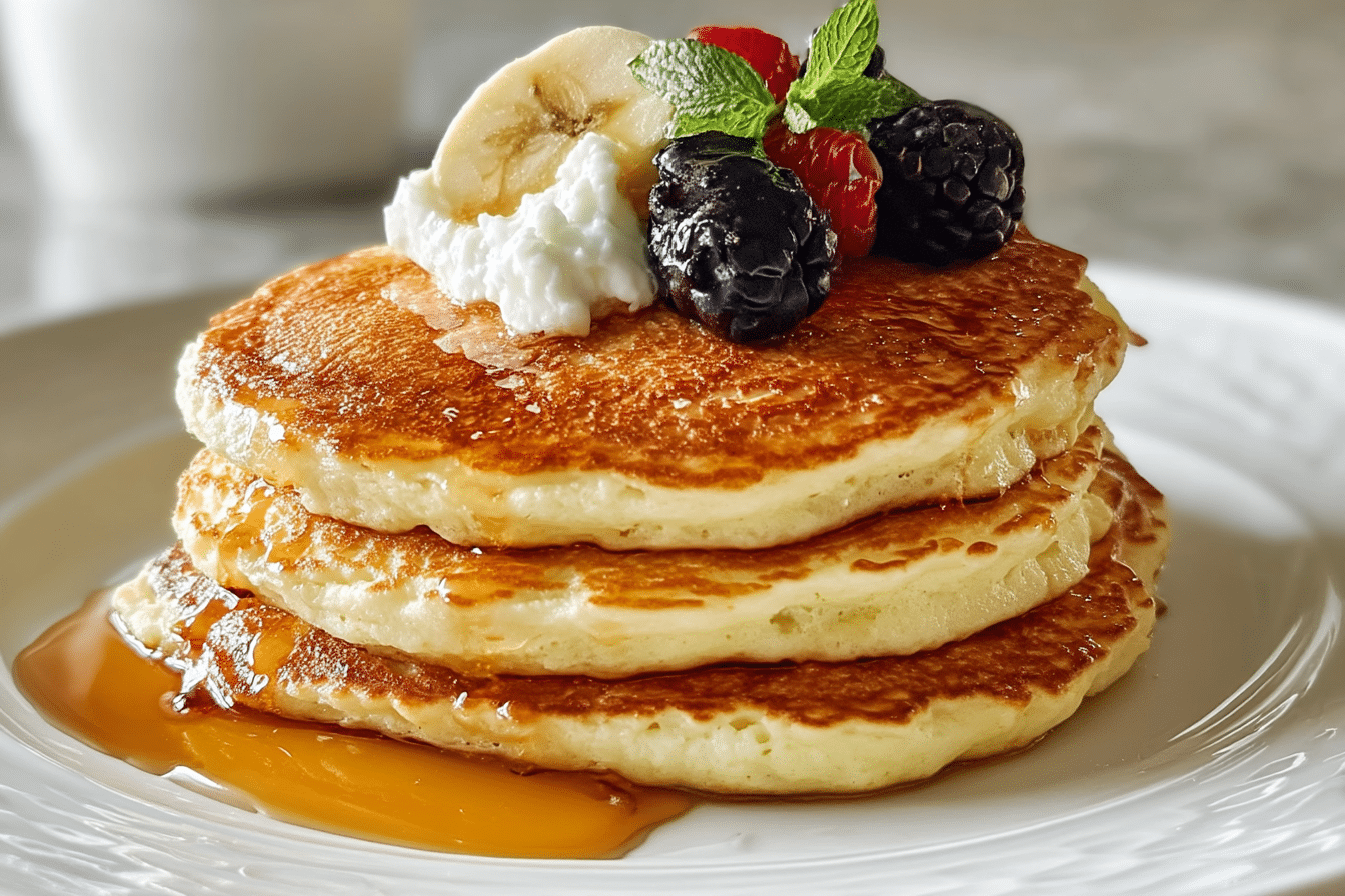 Fluffy Banana Cottage Cheese Pancakes